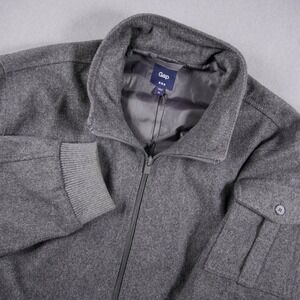 Gap Recycled Wool Blend Grey Bomber Jacket Mens XL Full Zip Office Preppy